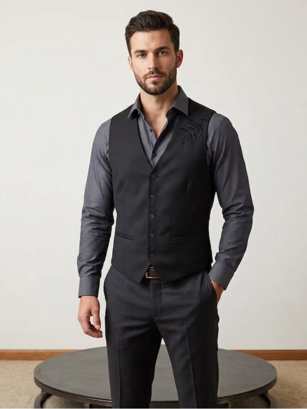 Michael Brandon Men’s Vest Black w Tone on Tone Embroidery XL NEW W TAGS